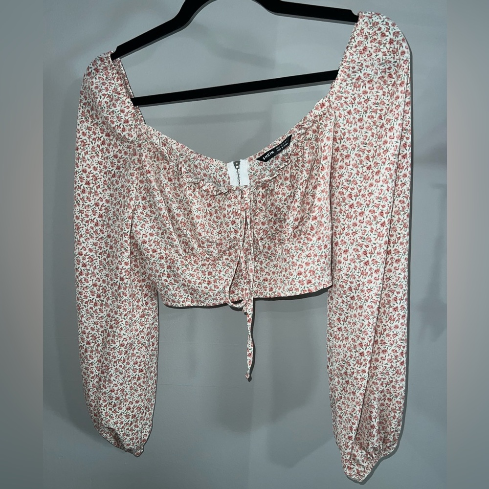 Shein Floral Crop Long Sleeve Top